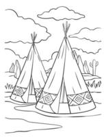 Native American Indian Tepee Coloring Page vector