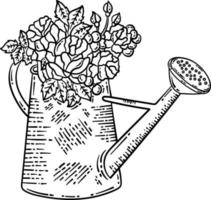 Watering Can Flower Spring Coloring Page for Adult vector