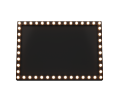 Letrero negro retro 3d con bombilla de luz amarilla brillante. concepto de diseño de vallas publicitarias para cine, casino, marquesina o discoteca. renderizado 3d de alta calidad png