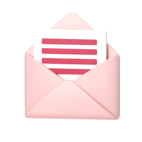 3d open mail icon. Concept of mail, new message, notification or envelope. 3d high quality render png