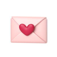 Correio 3D com ícone de carimbo de coração rosa. conceito de correio de amor, nova mensagem de dia dos namorados, notificação ou envelope. renderização 3d de alta qualidade isolada