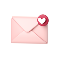 3d mail with heart notification icon. Concept of love mail , Valentines day new message, notification or envelope. 3d high quality render isolated png