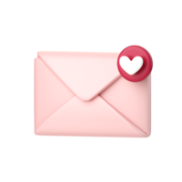 Courrier 3d avec icône de notification cardiaque. concept de courrier d'amour, nouveau message, notification ou enveloppe de la saint-valentin. rendu 3d de haute qualité isolé png