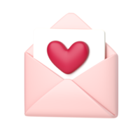 3d mail met hart icoon. concept van liefde mail , valentijnsdag dag nieuw bericht, kennisgeving of envelop. 3d hoog kwaliteit geven geïsoleerd png