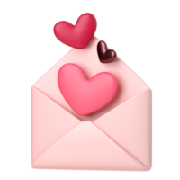 3D offene Post mit Herz-Symbol. konzept der liebespost, valentinstag neue nachricht, benachrichtigung oder umschlag. 3D-Rendering in hoher Qualität isoliert png