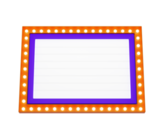 3D-Retro-Orange-Schild mit leuchtend gelber Glühbirne. konzept des billboard-designs für kino, casino, festzelt oder nachtclub. 3D-Rendering in hoher Qualität png