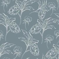 Hand drawn vector seamless pattern with peony flowers, buds and leaves. Isolated on white background. Design for invitations, wedding or greeting cards, wallpaper, print, textile, wrapping paper