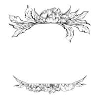 Hand drawn vector square frame wreath arrangement with peony flowers, buds and leaves. Isolated on white background. Design for invitations, wedding or greeting cards, wallpaper, print, textile