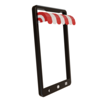maquette de téléphone portable avec auvent de magasin. couvert de magasin sur smartphone, modèle de présentation d'application d'achat png