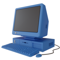 Blue old fashioned personal computer vintage style. 3d illustration png