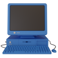 blauer altmodischer persönlicher Computer im Vintage-Stil. 3D-Darstellung png