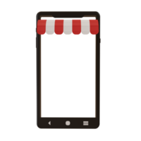 Mobile phone mockup with store awning. Shop canopy on smartphone, shopping app presentation template png