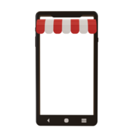 mobiel telefoon mockup met op te slaan luifel. winkel luifel Aan smartphone, boodschappen doen app presentatie sjabloon png