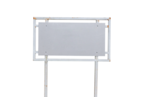 Realistic white traffic sign on two metal poles isolated on transparent background. Rectangular blank traffic road empty sign. Mock up template for your design. png