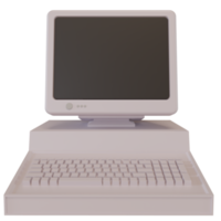 White old fashioned personal computer vintage style. 3d illustration png