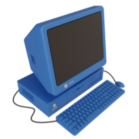 blauer altmodischer persönlicher Computer im Vintage-Stil. 3D-Darstellung png