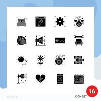 16 Thematic Vector Solid Glyphs and Editable Symbols of key lab education experiment setting Editable Vector Design Elements