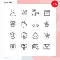 16 Creative Icons Modern Signs and Symbols of box usa back movie envelope Editable Vector Design Elements