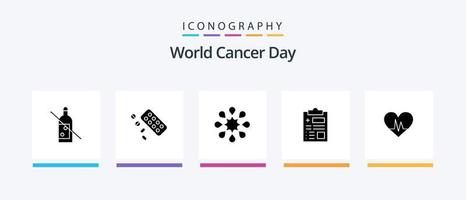 World Cancer Day Glyph 5 Icon Pack Including world. health. pill. solidarity. cancer. Creative Icons Design vector