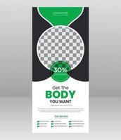 body fitness gym roll up banner standee para negocios de gimnasio vector