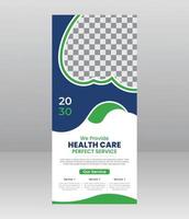 banner enrollable médico moderno y elegante, plantilla de volante médico para hospital, médico, enfermera y promoción de la atención médica. banner x, banner enrollable corporativo vector