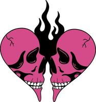 Halves of a heart with skulls in emo style hand drawn vector