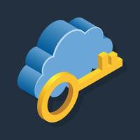 Cloud Security Key - Isometric 3d illustration. vector