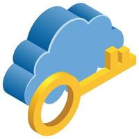 Cloud Security Key - Isometric 3d illustration. vector