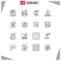 Set of 16 Modern UI Icons Symbols Signs for event deep search desk magnifying glass ramadan Editable Vector Design Elements