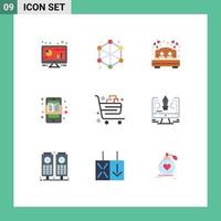 9 iconos creativos, signos y símbolos modernos de aprendizaje, aplicaciones de aprendizaje, aplicaciones de educación web, amor, reposo en cama, elementos de diseño vectorial editables. vector