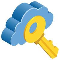 Cloud Security Key - Isometric 3d illustration. vector