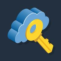 Cloud Security Key - Isometric 3d illustration. vector