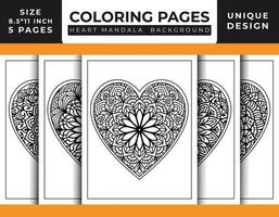 Heart shaped floral mandala pattern art coloring pages set for adults, hand drawn outlined line art, doodle heart floral mandala coloring pages vector