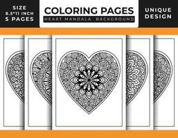 Heart shaped floral mandala pattern art coloring pages set for adults, hand drawn outlined line art, doodle heart floral mandala coloring pages vector