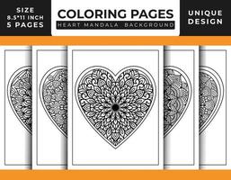 Heart shaped floral mandala pattern art coloring pages set for adults, hand drawn outlined line art, doodle heart floral mandala coloring pages vector
