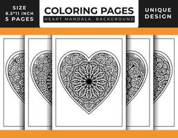 Heart shaped floral mandala pattern art coloring pages set for adults, hand drawn outlined line art, doodle heart floral mandala coloring pages vector