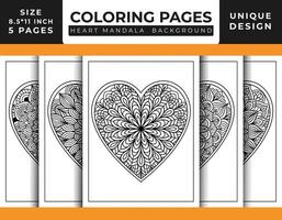 Heart shaped floral mandala pattern art coloring pages set for adults, hand drawn outlined line art, doodle heart floral mandala coloring pages vector