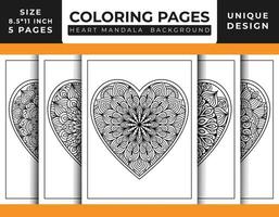 Heart shaped floral mandala pattern art coloring pages set for adults, hand drawn outlined line art, doodle heart floral mandala coloring pages vector