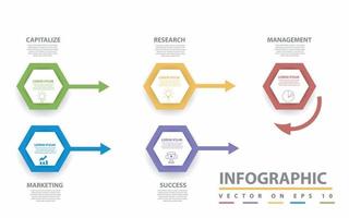 plantilla infográfica para negocios. Diagrama de línea de tiempo moderno de 5 pasos con flechas de progreso, infografía vectorial de presentación. vector