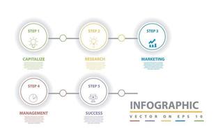 plantilla infográfica para negocios. Diagrama de línea de tiempo moderno de 5 pasos con flechas de progreso, infografía vectorial de presentación. vector