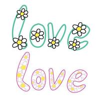 Set of 2 Doodle love line drawing with daisy flowers alphabets for valentine vector