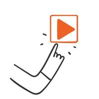 hand drawn doodle person showing and push play button illustration vector