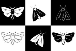 Black and white moths. Vector illustration of insects. Linear drawing of butterflies.