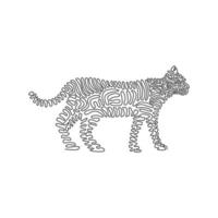 Continuous curve one line drawing of cute standing cat curve abstract art. Single line editable stroke vector illustration of friendly domestic animal for logo, wall decor and poster print decoration