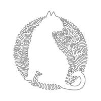 Single one curly line drawing of cute cat sitting abstract art. Continuous line draw graphic design vector illustration of friendly domestic animal for icon, symbol, company logo, poster wall decor