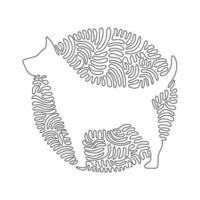 Continuous one curve line drawing of funny dog abstract art in circle. Single line editable stroke vector illustration of friendly domestic animal for logo, wall decor and poster print decoration