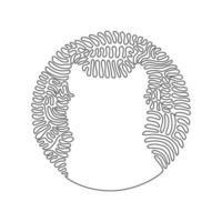 Continuous one curve line drawing of cute cat face abstract art in circle. Single line editable stroke vector illustration of friendly domestic animal for logo, wall decor and poster print decoration