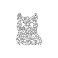 Single one curly line drawing of cute cat face abstract art. Continuous line draw graphic design vector illustration of friendly domestic animal for icon, symbol, company logo, and pet lover club