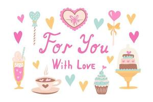 Valentine's Day Illustration Set. Valentines Day Card. Vector illustration