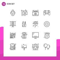 Modern Set of 16 Outlines Pictograph of seo board appointment joystick device Editable Vector Design Elements